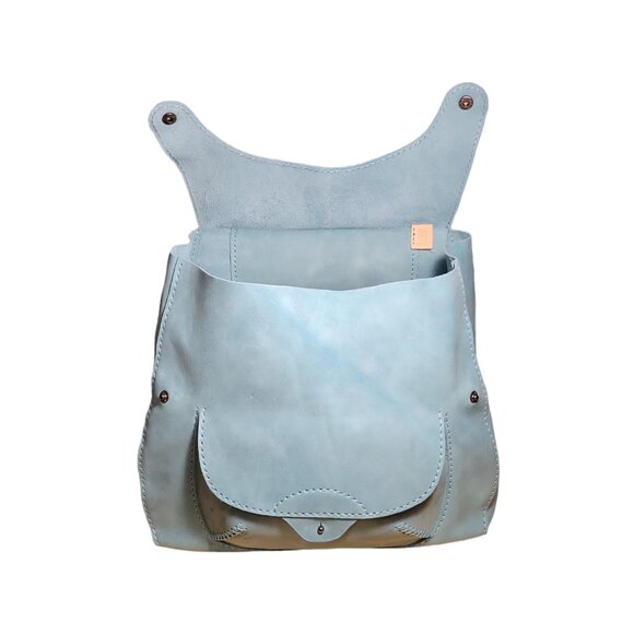 Handmade Light Blue Leather Convertible Backpack Shoulder Bag Crossbody Hobo